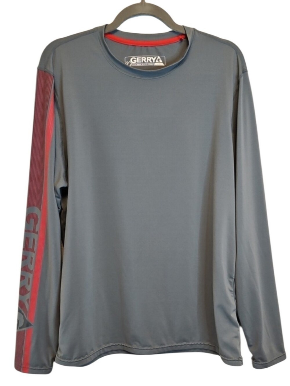 GERRY Men's Long Sleeve Performance Tee in Gray with Red Accent, Size Large